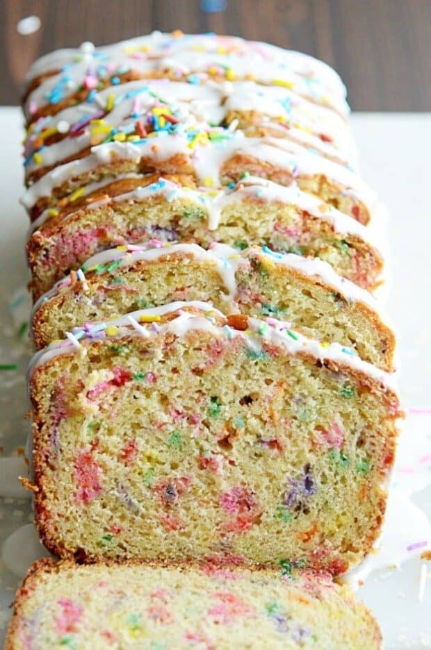 This banana bread is perfect for a special birthday breakfast or just a fun way to use up those old bananas! Incredibly moist, easy to make, and so much fun.