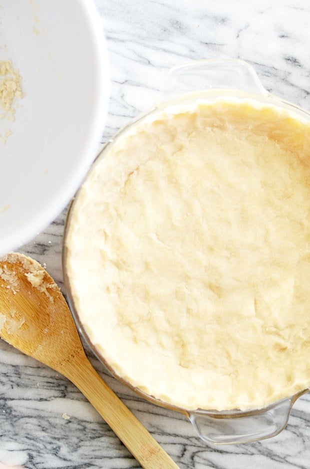 This is the easiest pie crust ever! No rolling, just press the dough into the pie pan.