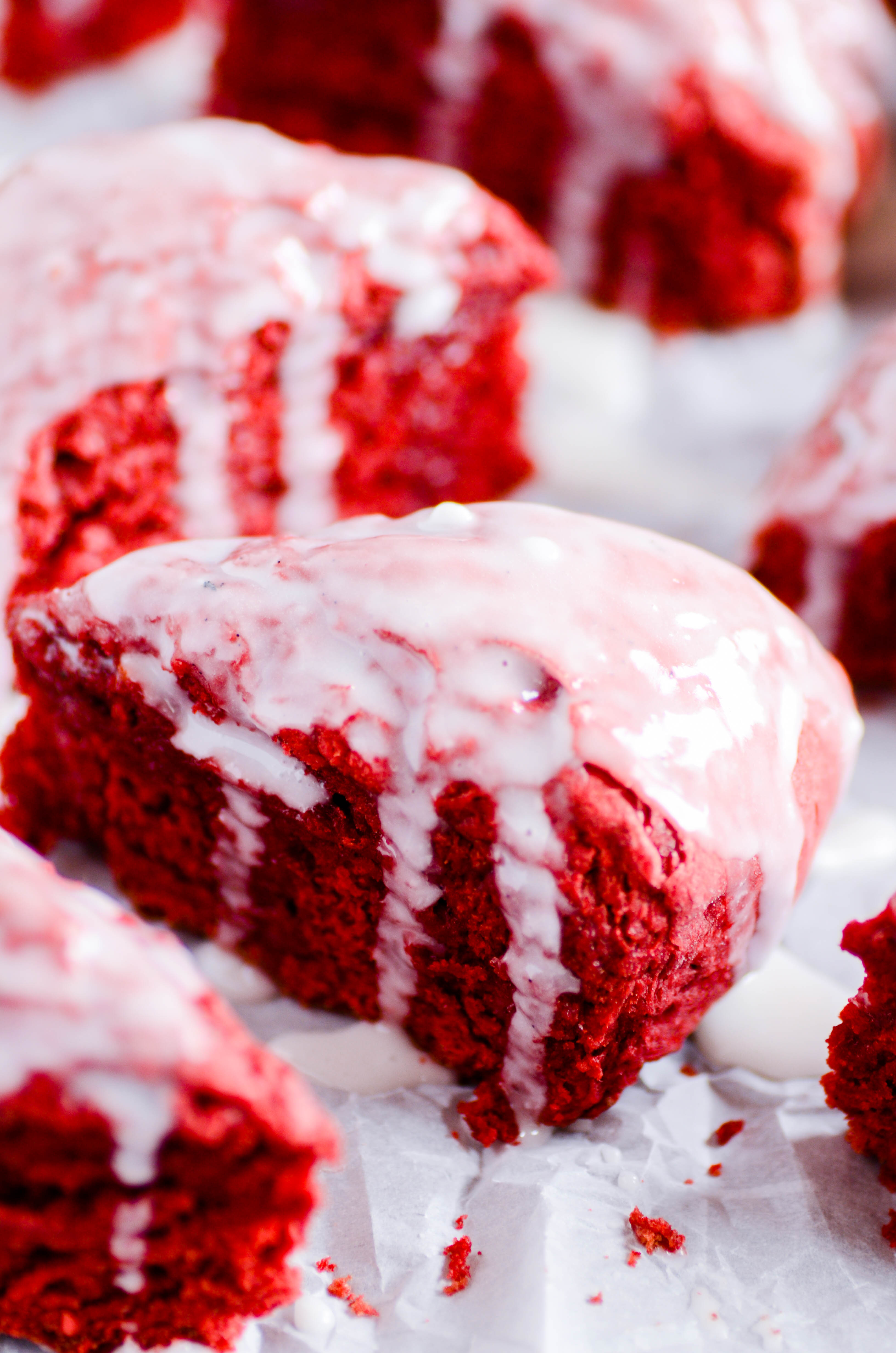 These red velvet scones require just a few simple ingredients. They are so moist and topped with a delicious vanilla bean glaze!